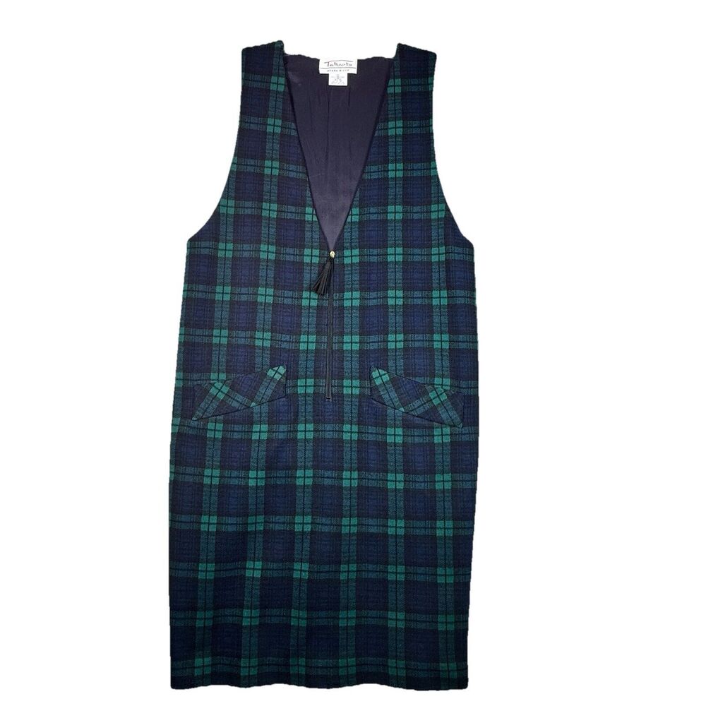 Donna Ricco Talbots Dress Women XS Blue Green Blackwatch Plaid Academia Vintage